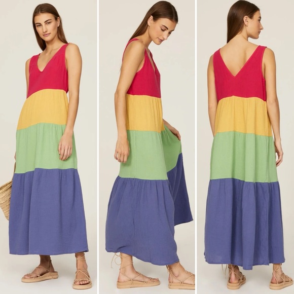 Marine Layer Dresses & Skirts - Marine Layer Corinne Rainbow Maxi Dress Size Large
